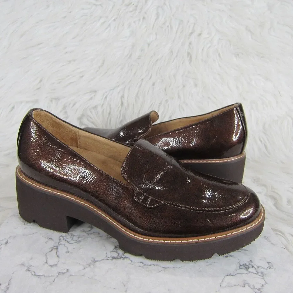 Naturalizer Cabaret Lug Sole Loafer Shoes Brown Patent Leather Women's Size 8 M